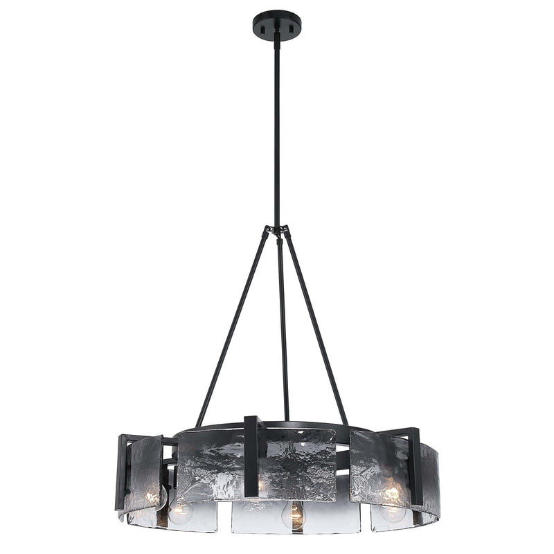 Golden Lighting Aenon 28in 6-Light Chandelier | Rustic Matte Black and Smoky Water Glass | Dining Room & Foyer | Model 3164-6 BLK-SWG
