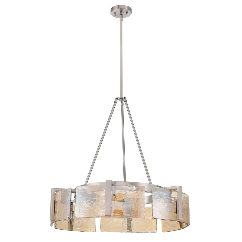 Golden Lighting Aenon 27.75in 6-Light Chandelier | Rustic Pewter and Amber Water Glass | Dining Room & Foyer | Model 3164-6 PW-AWG