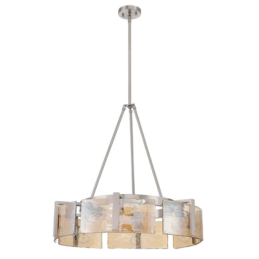 Golden Lighting Aenon 27.75in 6-Light Chandelier | Rustic Pewter and Amber Water Glass | Dining Room & Foyer | Model 3164-6 PW-AWG