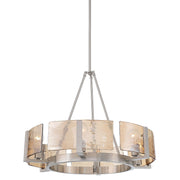 Golden Lighting Aenon 27.75in 6-Light Chandelier | Rustic Pewter and Amber Water Glass | Dining Room & Foyer | Model 3164-6 PW-AWG
