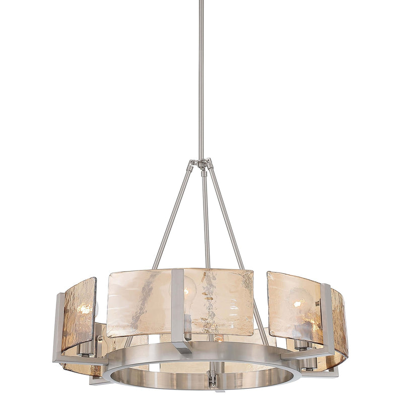 Golden Lighting Aenon 27.75in 6-Light Chandelier | Rustic Pewter and Amber Water Glass | Dining Room & Foyer | Model 3164-6 PW-AWG