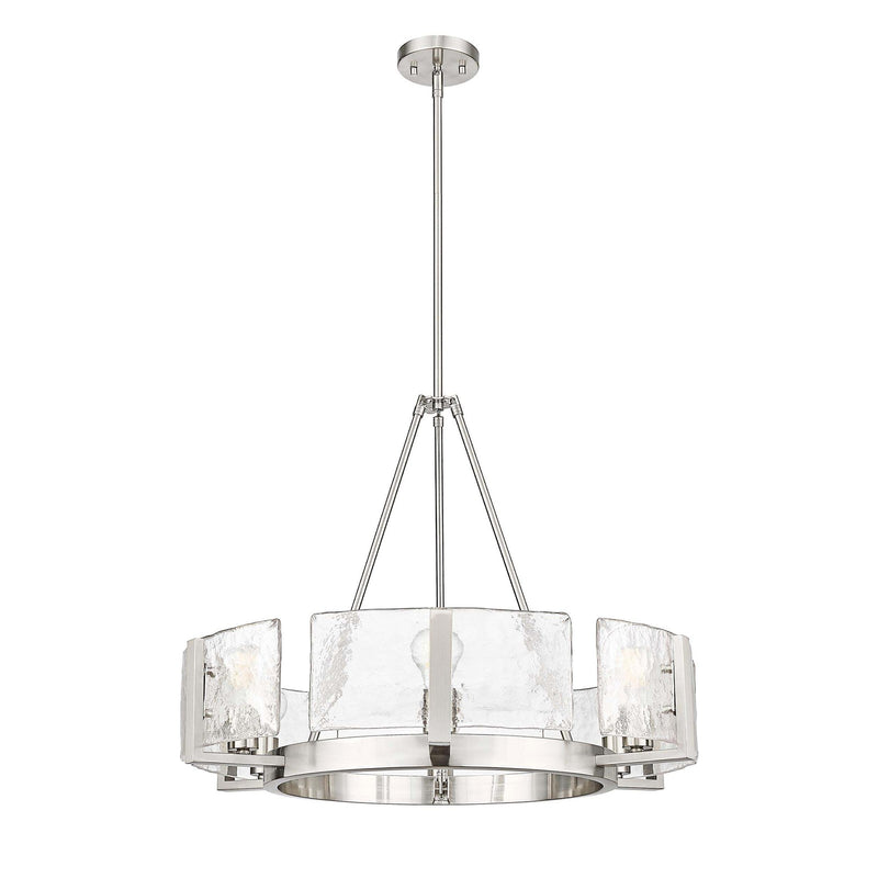 Golden Lighting Aenon 28in 6-Light Chandelier | Rustic Pewter and Clear Hammered Water Glass | Dining Room & Foyer | Model 3164-6 PW-HWG