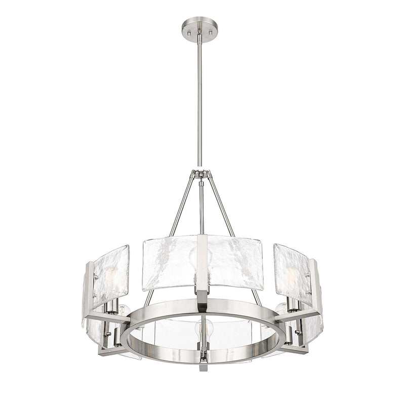 Golden Lighting Aenon 28in 6-Light Chandelier | Rustic Pewter and Clear Hammered Water Glass | Dining Room & Foyer | Model 3164-6 PW-HWG