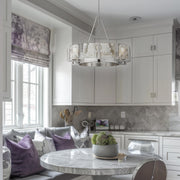 Golden Lighting Aenon 28in 6-Light Chandelier | Rustic Pewter and Clear Hammered Water Glass | Dining Room & Foyer | Model 3164-6 PW-HWG
