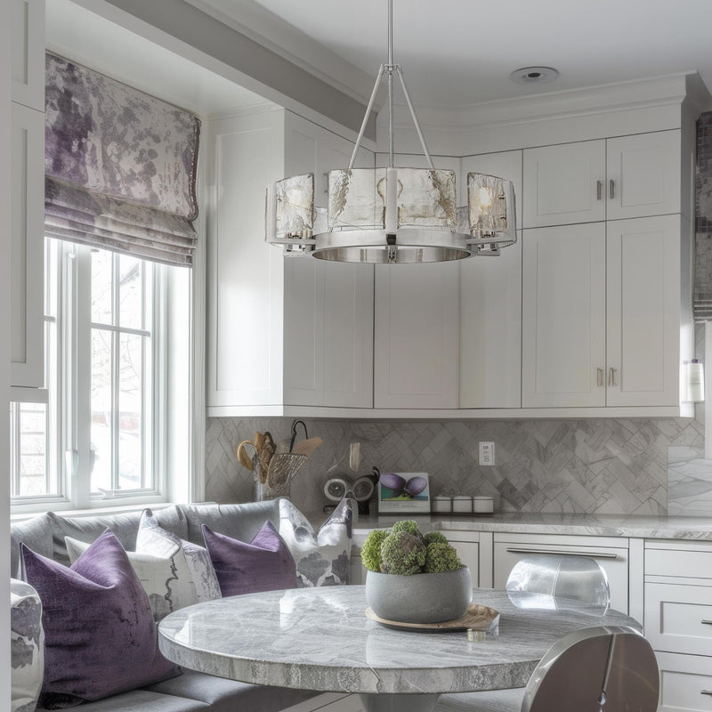 Golden Lighting Aenon 28in 6-Light Chandelier | Rustic Pewter and Clear Hammered Water Glass | Dining Room & Foyer | Model 3164-6 PW-HWG