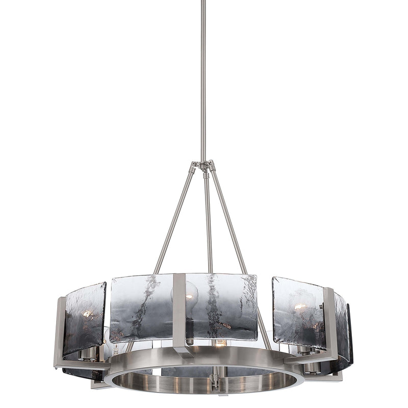 Golden Lighting Aenon 27.75in 6-Light Chandelier | Rustic Pewter and Smoky Water Glass | Dining Room & Foyer | Model 3164-6 PW-SWG