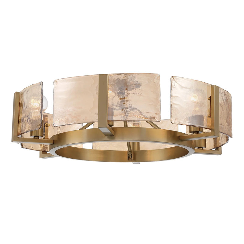Golden Lighting Aenon 6-Light Semi-Flush Mount | Rustic Brushed Champagne Brass and Amber Water Glass | Foyer & Dining Room | Model 3164-6SF BCB-AWG