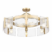 Golden Lighting Aenon 28in 6-Light Semi-Flush Mount | Rustic Brushed Champagne Brass and Hammered Water Glass | Entryway | Model 3164-6SF BCB-HWG