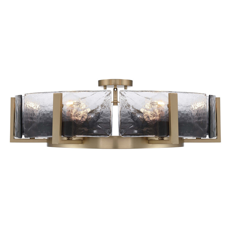 Golden Lighting Aenon 28in 6-Light Semi-Flush Mount | Rustic Brushed Champagne Brass and Smoky Water Glass | Entryway | Model 3164-6SF BCB-SWG