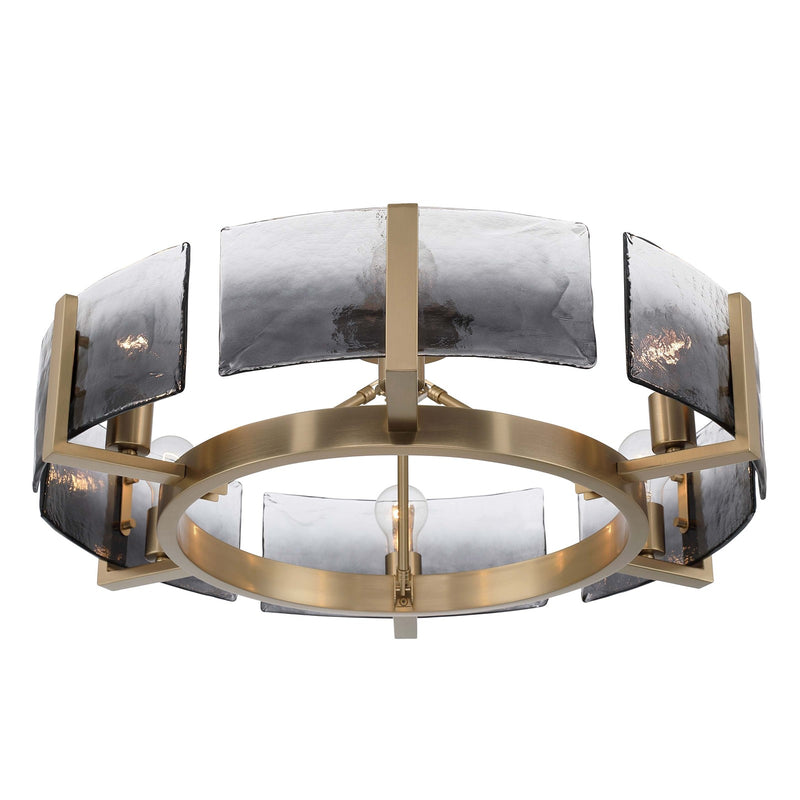 Golden Lighting Aenon 28in 6-Light Semi-Flush Mount | Rustic Brushed Champagne Brass and Smoky Water Glass | Entryway | Model 3164-6SF BCB-SWG