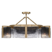 Golden Lighting Aenon 28in 6-Light Semi-Flush Mount | Rustic Brushed Champagne Brass and Smoky Water Glass | Entryway | Model 3164-6SF BCB-SWG