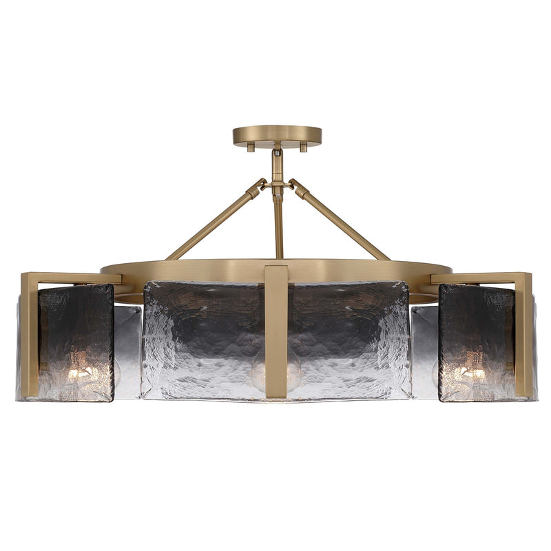 Golden Lighting Aenon 28in 6-Light Semi-Flush Mount | Rustic Brushed Champagne Brass and Smoky Water Glass | Entryway | Model 3164-6SF BCB-SWG