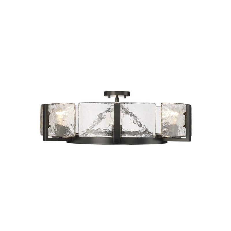 Golden Aenon 6-Lt Semi-Flush, Matte Black/Hammered Water Glass
