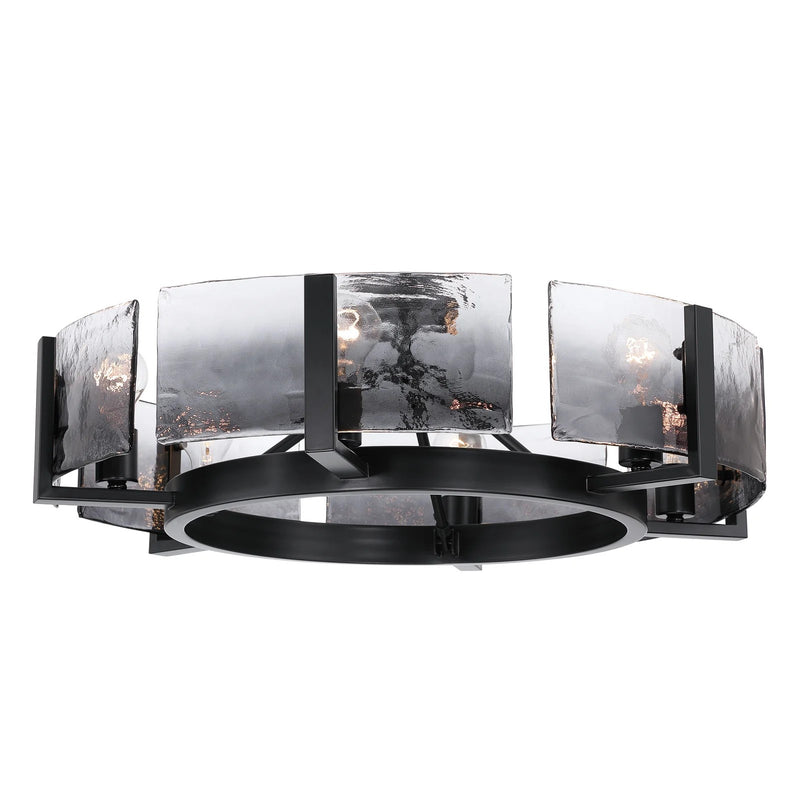 Golden Lighting Aenon 27in 6-Light Semi-Flush Mount | Rustic Matte Black and Smoky Water Glass | Entryway & Foyer | Model 3164-6SF BLK-SWG