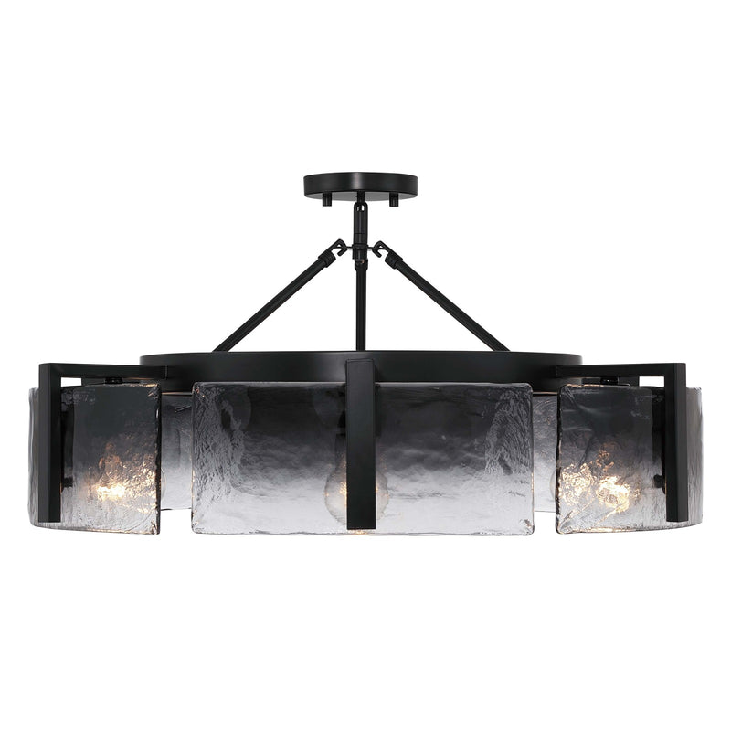 Golden Lighting Aenon 27in 6-Light Semi-Flush Mount | Rustic Matte Black and Smoky Water Glass | Entryway & Foyer | Model 3164-6SF BLK-SWG