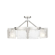 Golden Lighting Aenon 28in 6-Light Semi-Flush Mount | Rustic Pewter and Hammered Water Glass | Entryway & Foyer | Model 3164-6SF PW-HWG