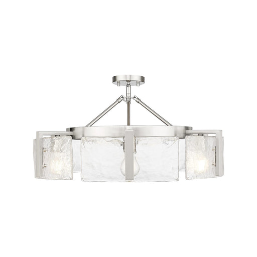 Golden Lighting Aenon 28in 6-Light Semi-Flush Mount | Rustic Pewter and Hammered Water Glass | Entryway & Foyer | Model 3164-6SF PW-HWG