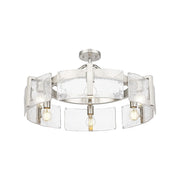 Golden Lighting Aenon 28in 6-Light Semi-Flush Mount | Rustic Pewter and Hammered Water Glass | Entryway & Foyer | Model 3164-6SF PW-HWG