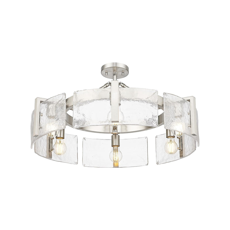 Golden Lighting Aenon 28in 6-Light Semi-Flush Mount | Rustic Pewter and Hammered Water Glass | Entryway & Foyer | Model 3164-6SF PW-HWG