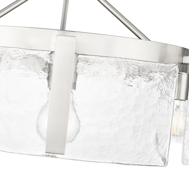 Golden Lighting Aenon 28in 6-Light Semi-Flush Mount | Rustic Pewter and Hammered Water Glass | Entryway & Foyer | Model 3164-6SF PW-HWG