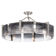 Golden Lighting Aenon 27.75in 6-Light Semi-Flush Mount | Rustic Pewter and Smoky Water Glass | Foyer & Dining Room | Model 3164-6SF PW-SWG