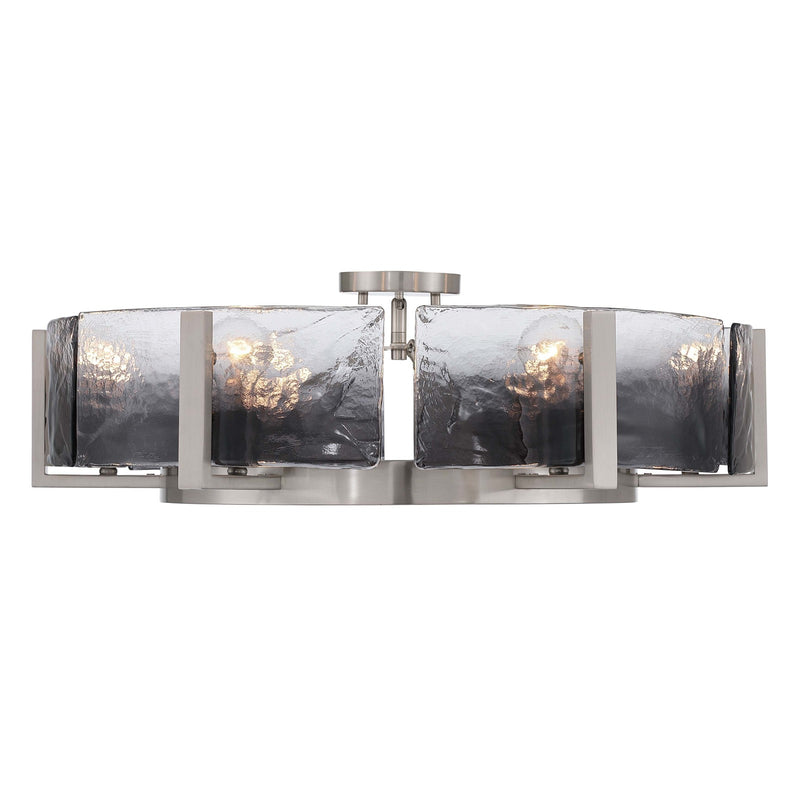 Golden Lighting Aenon 27.75in 6-Light Semi-Flush Mount | Rustic Pewter and Smoky Water Glass | Foyer & Dining Room | Model 3164-6SF PW-SWG
