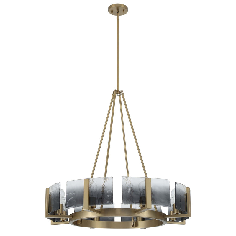 Golden Lighting Aenon 32in 8-Light Chandelier | Rustic Brushed Champagne Brass and Smoky Water Glass | Dining Room & Foyer | Model 3164-8 BCB-SWG