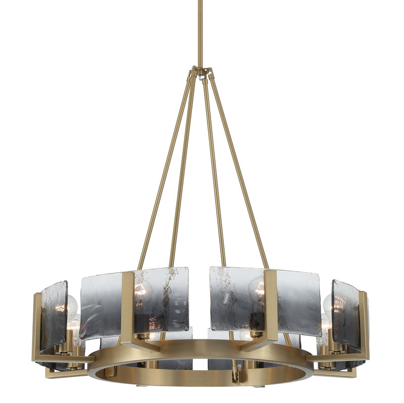 Golden Lighting Aenon 32in 8-Light Chandelier | Rustic Brushed Champagne Brass and Smoky Water Glass | Dining Room & Foyer | Model 3164-8 BCB-SWG