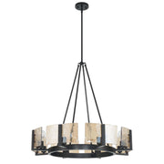 Golden Lighting Aenon 32in 8-Light Chandelier | Rustic Matte Black and Amber Water Glass | Dining Room & Foyer | Model 3164-8 BLK-AWG