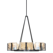 Golden Lighting Aenon 32in 8-Light Chandelier | Rustic Matte Black and Amber Water Glass | Dining Room & Foyer | Model 3164-8 BLK-AWG