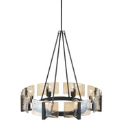 Golden Lighting Aenon 32in 8-Light Chandelier | Rustic Matte Black and Amber Water Glass | Dining Room & Foyer | Model 3164-8 BLK-AWG