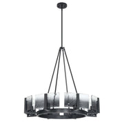 Golden Lighting Aenon 32in 8-Light Chandelier | Rustic Matte Black and Smoky Water Glass | Dining Room & Foyer | Model 3164-8 BLK-SWG