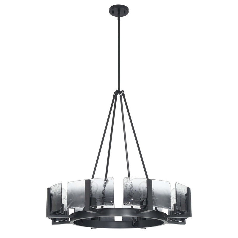 Golden Lighting Aenon 32in 8-Light Chandelier | Rustic Matte Black and Smoky Water Glass | Dining Room & Foyer | Model 3164-8 BLK-SWG