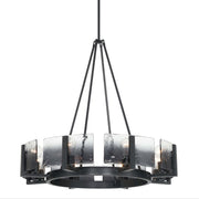 Golden Lighting Aenon 32in 8-Light Chandelier | Rustic Matte Black and Smoky Water Glass | Dining Room & Foyer | Model 3164-8 BLK-SWG