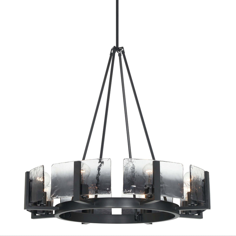 Golden Lighting Aenon 32in 8-Light Chandelier | Rustic Matte Black and Smoky Water Glass | Dining Room & Foyer | Model 3164-8 BLK-SWG