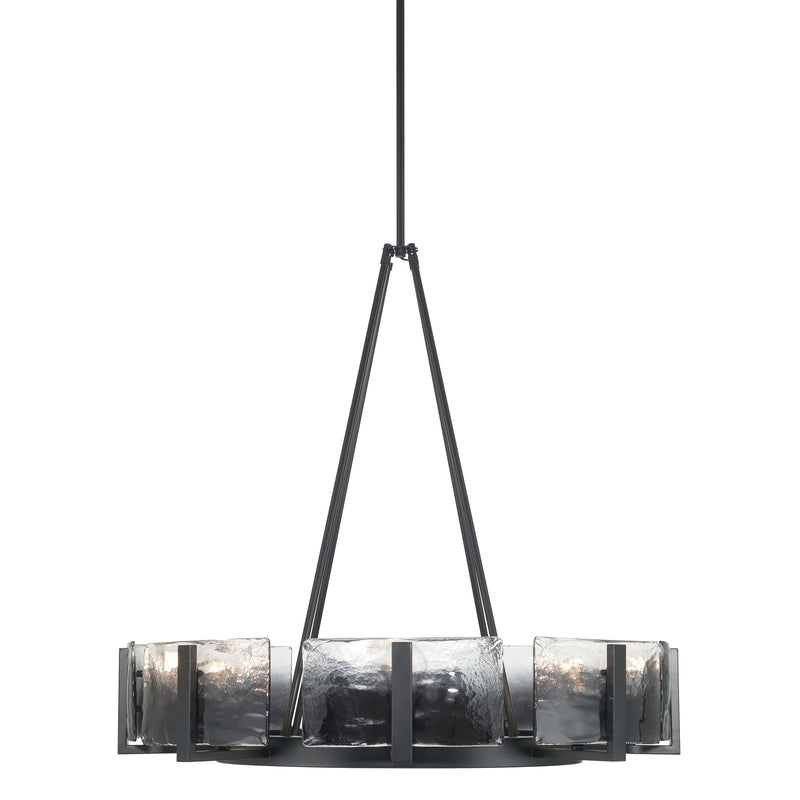 Golden Lighting Aenon 32in 8-Light Chandelier | Rustic Matte Black and Smoky Water Glass | Dining Room & Foyer | Model 3164-8 BLK-SWG
