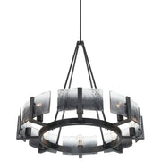 Golden Lighting Aenon 32in 8-Light Chandelier | Rustic Matte Black and Smoky Water Glass | Dining Room & Foyer | Model 3164-8 BLK-SWG