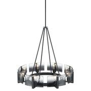 Golden Lighting Aenon 32in 8-Light Chandelier | Rustic Matte Black and Smoky Water Glass | Dining Room & Foyer | Model 3164-8 BLK-SWG
