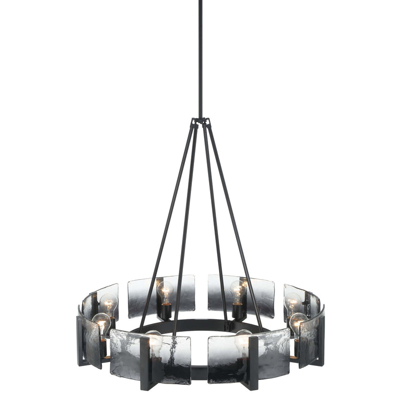 Golden Lighting Aenon 32in 8-Light Chandelier | Rustic Matte Black and Smoky Water Glass | Dining Room & Foyer | Model 3164-8 BLK-SWG