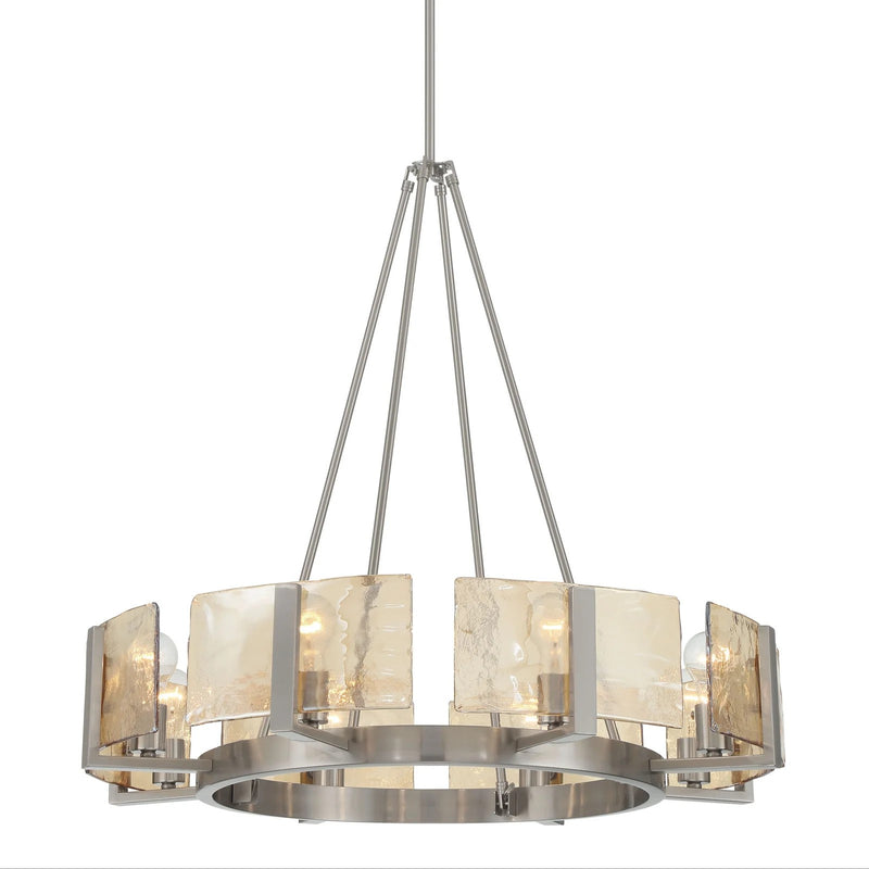 Golden Lighting Aenon 32in 8-Light Chandelier | Rustic Pewter and Amber Water Glass | Dining Room & Foyer | 32 x 32 x 30 in | Model 3164-8 PW-AWG