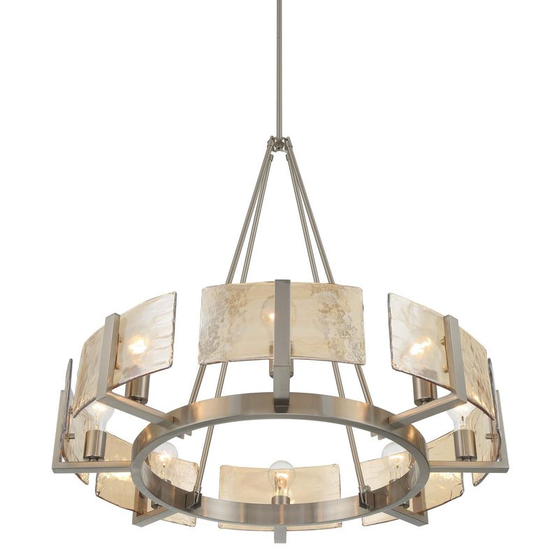 Golden Lighting Aenon 32in 8-Light Chandelier | Rustic Pewter and Amber Water Glass | Dining Room & Foyer | 32 x 32 x 30 in | Model 3164-8 PW-AWG