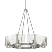Golden Lighting Aenon 32in 8-Light Chandelier | Rustic Pewter and Hammered Water Glass | Dining Room & Foyer | 32 x 32 x 30 in | Model 3164-8 PW-HWG