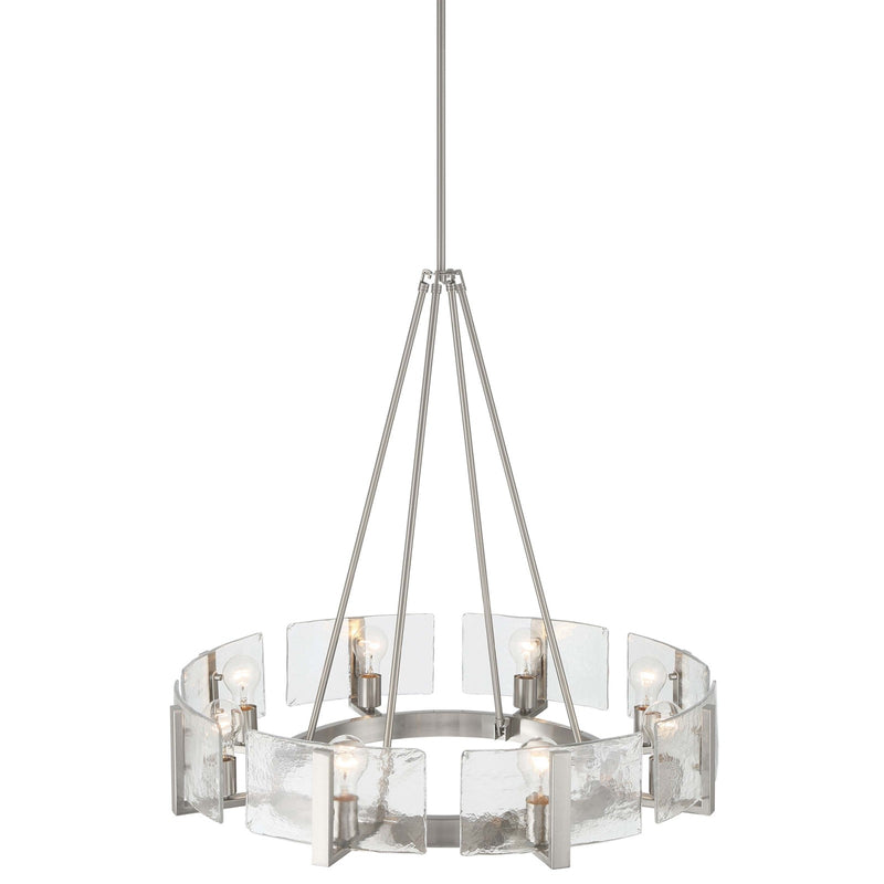Golden Lighting Aenon 32in 8-Light Chandelier | Rustic Pewter and Hammered Water Glass | Dining Room & Foyer | 32 x 32 x 30 in | Model 3164-8 PW-HWG