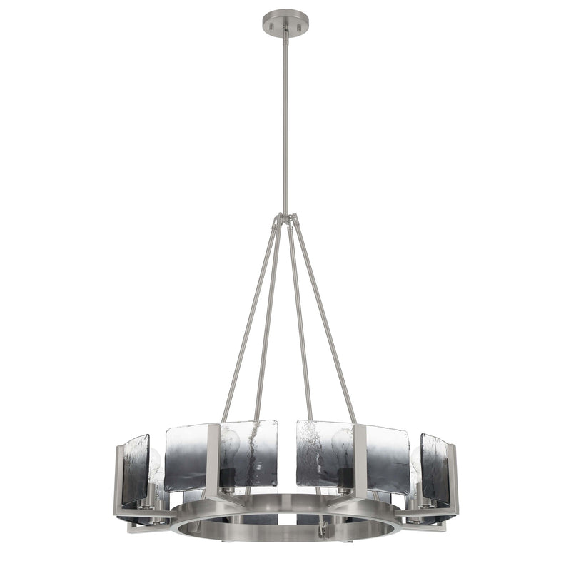 Golden Lighting Aenon 32in 8-Light Chandelier | Rustic Lodge Pewter and Smoky Water Glass | Dining Room & Foyer | Model 3164-8 PW-SWG