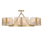 Golden Lighting Aenon 32in 8-Light Semi-Flush Mount | Rustic Brushed Champagne Brass and Amber Water Glass | Foyer & Dining | Model 3164-8SF BCB-AWG