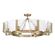 Golden Lighting Aenon 32in 8-Light Semi-Flush Mount | Rustic Brushed Champagne Brass and Hammered Water Glass | Dining Room | Model 3164-8SF BCB-HWG