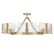 Golden Lighting Aenon 32in 8-Light Semi-Flush Mount | Rustic Brushed Champagne Brass and Hammered Water Glass | Dining Room | Model 3164-8SF BCB-HWG