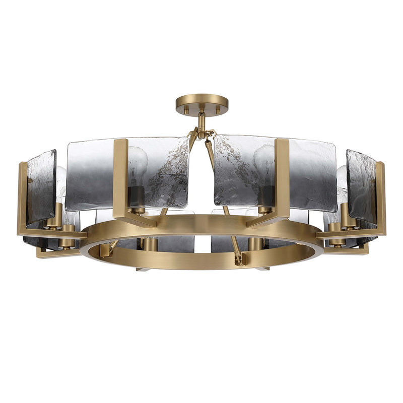 Golden Lighting Aenon 32in 8-Light Semi-Flush Mount | Rustic Brushed Champagne Brass and Smokey Water Glass | Foyer & Living | Model 3164-8SF BCB-SWG