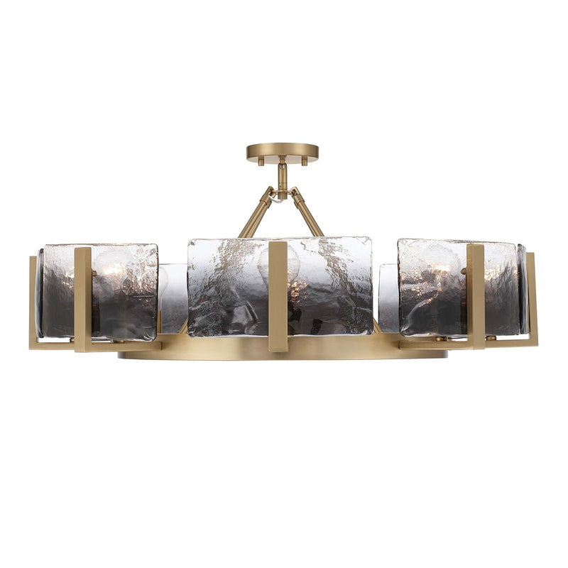 Golden Lighting Aenon 32in 8-Light Semi-Flush Mount | Rustic Brushed Champagne Brass and Smokey Water Glass | Foyer & Living | Model 3164-8SF BCB-SWG