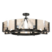 Golden Lighting Aenon 32in 8-Light Semi-Flush Mount | Rustic Matte Black and Amber Water Glass | Entryway & Foyer | Model 3164-8SF BLK-AWG